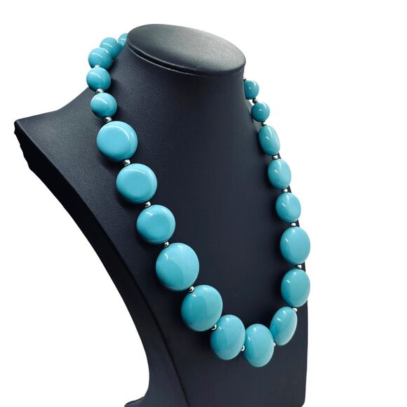 Robert Rose Choker Necklace Turquoise Blue Beaded Plastic Spring Ring Kawaii - Picture 5 of 16